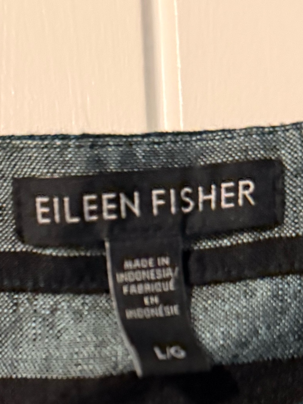 Women Eileen Fisher Linen Striped Blue and Navy 3/4 Sleeve Crewneck Blouse L - Picture 2 of 3